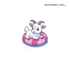cute goat on vacation, character, mascot, logo, design, vector, eps 10