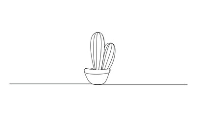 Vector continuous one simple single abstract silk line drawing of cactus isolated on white background