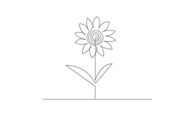 Vector continuous one simple single abstract line drawing of sun flower isolated on white background