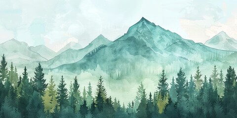 Sunny Mountain Landscape with Spruce Forest Generative AI