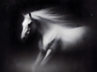 Fototapeta premium Blurry horse in a foggy environment