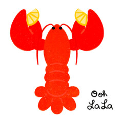 ooh lala cute kiddy cartoonish lobster animal seafood character hand drawn food recipe cookbook picture book children's book food culture menu trendy illustrations with transparent background PNG
