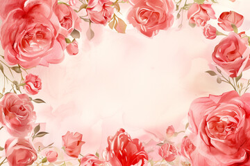 Obraz premium Floral watercolor frame. Roses, geometric accents, and on a white canvas with text space