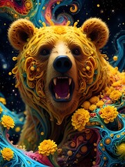 bear in outer space. Fractal, Galaxy background.