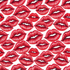 Cute pink seamless pattern of lips