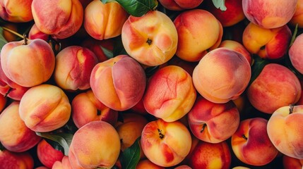 Bunch of fresh ripe deliciuos peaches background