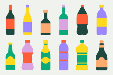 Set of various colorful flat vector bottles