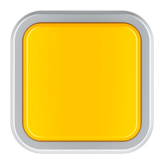 Yellow web push button, square. Front view, 3D rendering isolated on transparent background