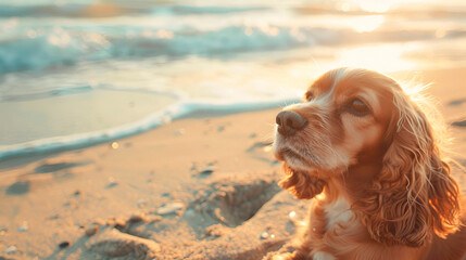 Beach style, Cocker Spaniel dog, on the beach