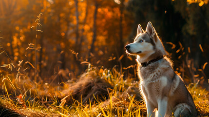 Nature style, Siberian Husky dog, in the forest