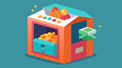 A hightech contion resembling a giant present filled with compartments for a variety of treats to be dispensed throughout the day on your pets. Vector illustration