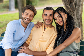 Happy Multicultural Friends in Park - Group Portrait