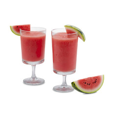 Fresh watermelon smoothie with fruit slice isolated on transparent or white background, drinks summer 
