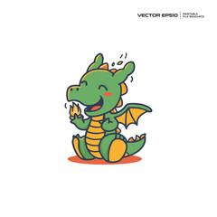 cute baby green dragon, character, mascot, logo, design, vector, eps 10