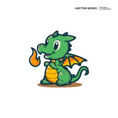 Fototapeta premium cute baby green dragon, character, mascot, logo, design, vector, eps 10