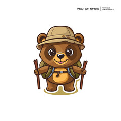 Fototapeta premium cute bear adventure, character, mascot, logo, design, vector, eps 10