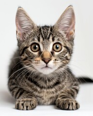 Obraz premium A small kitten sits serenely atop a pristine white floor