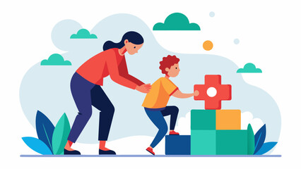 A life skills coach assisting an individual with exeive functioning difficulties in breaking down large tasks into smaller manageable steps.. Vector illustration