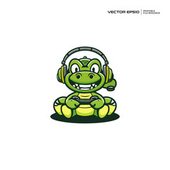 Obraz premium cute crocodile playing games, character, mascot, logo, design, vector, eps 10