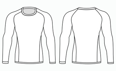 A set of technical  drawings of a men's sports sweatshirt and rash guard. Vector template of male rash guard front and back view vector design