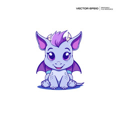 cute baby purple dragon, character, mascot, logo, design, vector, eps 10
