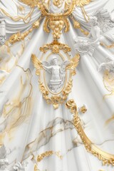 Fototapeta premium Lavish baroque, barocco ornate marble ceiling non linear reformation design. elaborate ceiling with intricate accents depicting classic elegance and architectural beauty