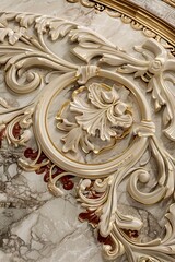 Lavish baroque, barocco ornate marble ceiling non linear reformation design. elaborate ceiling with intricate accents depicting classic elegance and architectural beauty