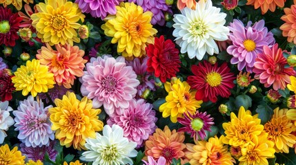 A variety of colorful chrysanthemums in full bloom