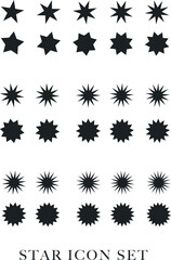 Stars collection set of shiny star vector icons. Black set of Stars, isolated on transparent background. Star icon. Stars in modern simple flat style. Vector editable 