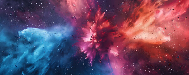 Explosion of colored powder abstract background, featuring glowing edges