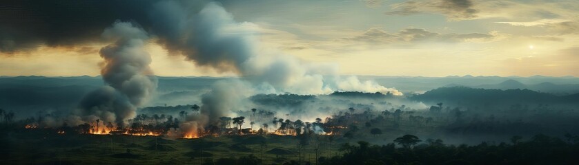 Obraz premium A wildfire burns through a forest, destroying everything in its path