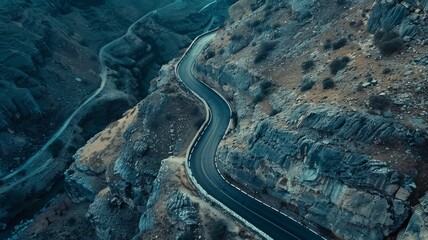 Aerial photo top view beautiful curve mountain road.