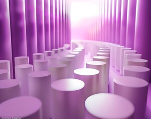 Fototapeta premium 3d render of purple abstract background with white cylinder shapes, 