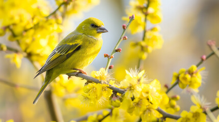 Pássaro verde em uma árvore amarela - Papel de parede