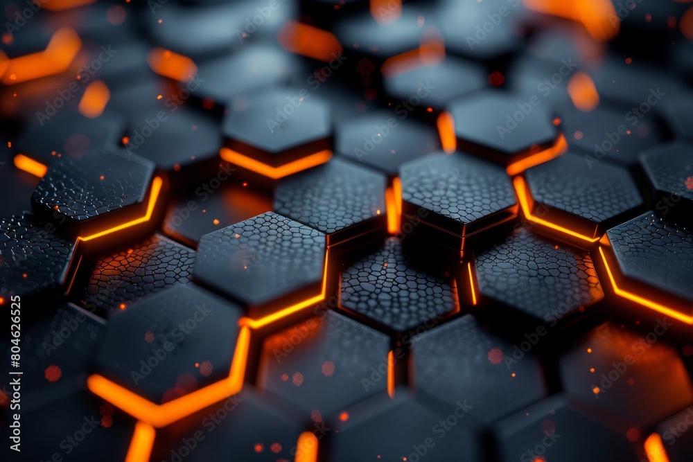 Poster an intricate hexagonal pattern lights up with a vibrant red glow that emphasizes the fine structures