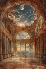 Obraz premium Baroque, barocco ornate marble ceiling non linear reformation design. elaborate ceiling with intricate accents depicting classic elegance and architectural beauty