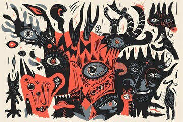 Obraz premium Mystical Abstract of Fantastical Creatures Communicating Through Expressive Gestures