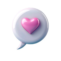 Speech bubble  with purple heart, express ideas and feelings. Transparent background, PNG format