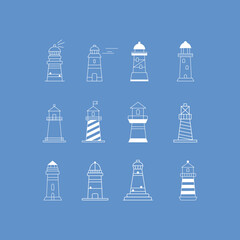 Handmade icon lighthouses, fine line icon, maritime, ocean.