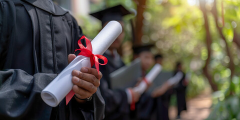 Closeup on hand of graduate with diploma