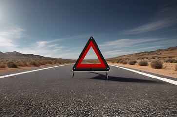 Triangle Warning Sign on a Tarmac Road