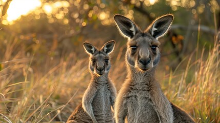 Kangaroo and Joey in an Australian Outback, Natural Habitat Scene, YouTube Thumbnail, Text Space on Left, Wildlife Family Bond