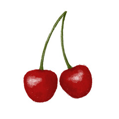 Two Cherries Hand Drawn Illustration Image