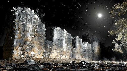En una noche mágica, la naturaleza resplandece sobre las ruinas olvidadas del hombre. Concept Nature, Ruins, Night, Magic, Photography