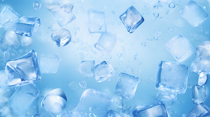 Ice cubes, light blue background