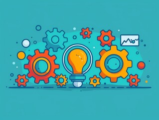 Simple graphic of gears and a search icon working together, representing the mechanics behind effective SEM