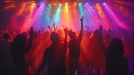 Many people dancing in a nightclub