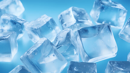 Ice cubes, light blue background