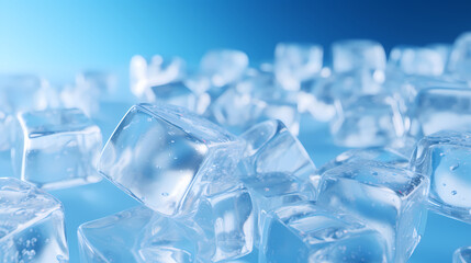 Ice cubes, light blue background