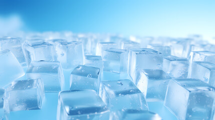 Ice cubes, light blue background
